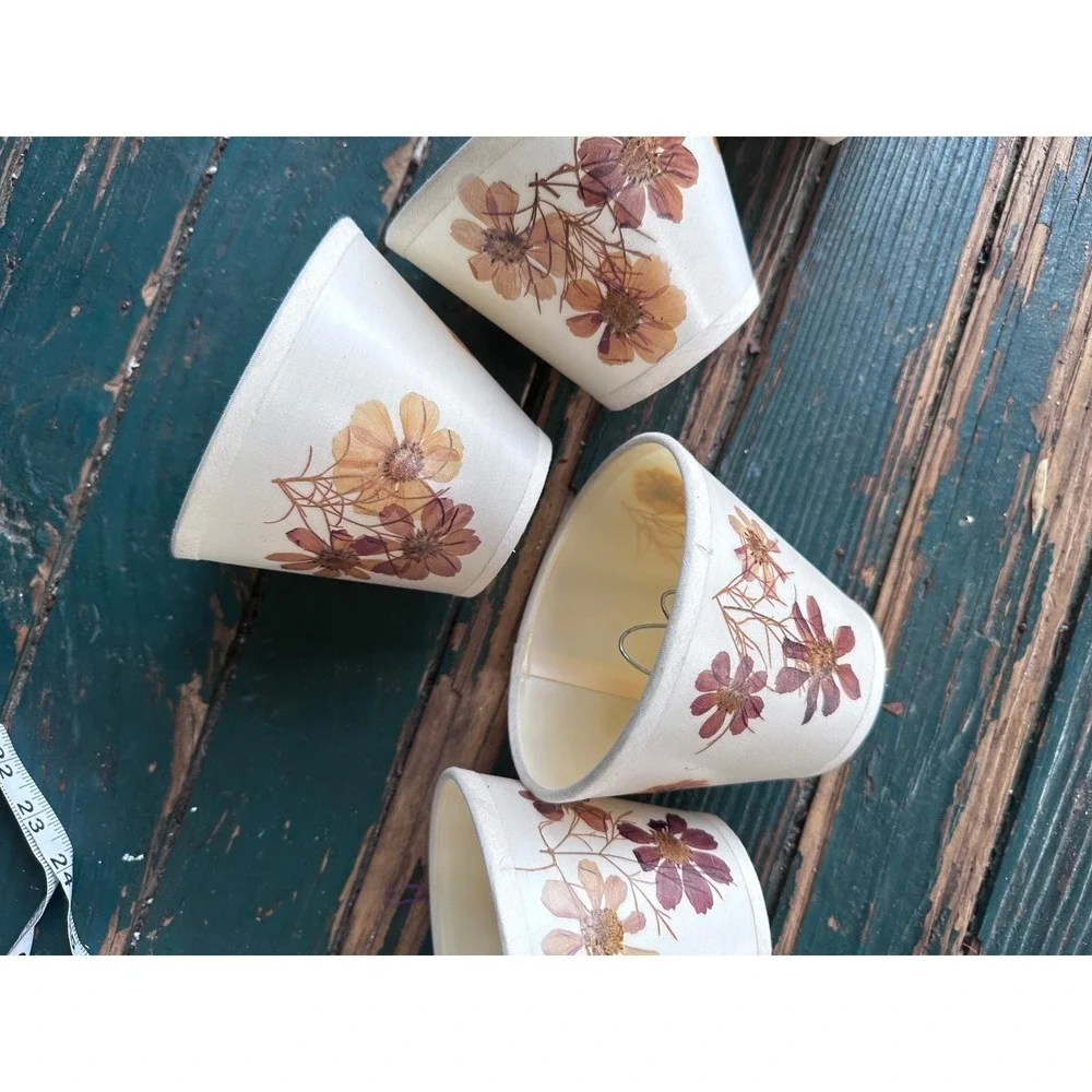 Vtg Floral Clip On Chandelier Lamp Shades Set of 5 Botanical Dried Flower 4in